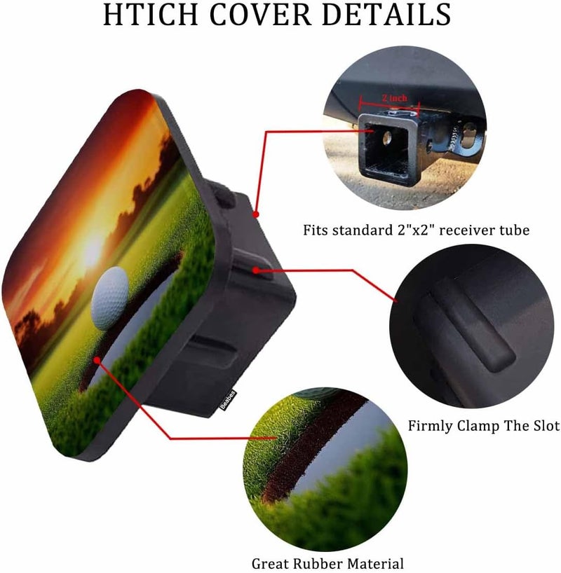 Beabes Golf Tube Hitch Cover 2 Inch Sport Golf Ball Grass Hole Sunlight Rubber Receiver Tube Hitch Plug for Cars, Square Hitch Plug Covers for Trucks - Image 3